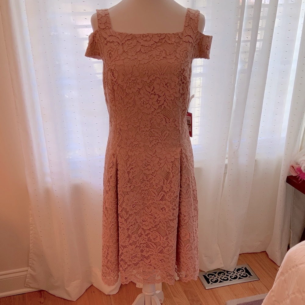 Vince Camuto Blush Lace Cold-Shoulder Midi Dress